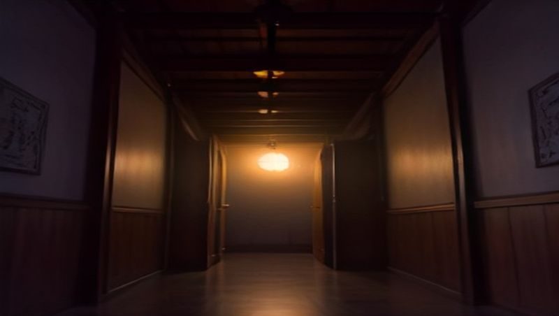 易先生办公室场景，梁朝伟背对镜头站在窗前，窗外是上海夜景灯火，室内只有台灯微光，人物剪影孤独而深沉，画面构图对称冷峻